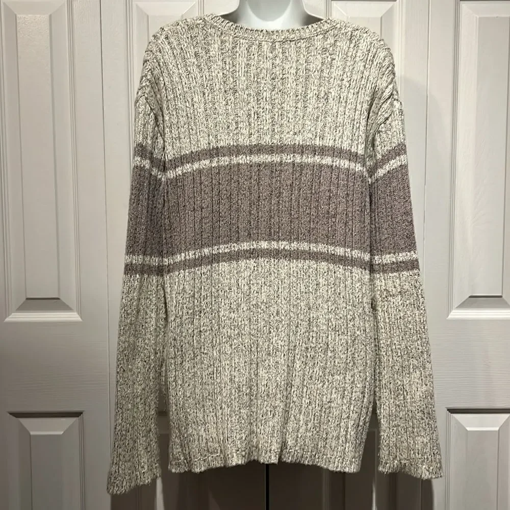 Roots Cream/Taupe Cotton V-Neck Long‎ Sleeve Sweater Size M - Picture 6 of 9